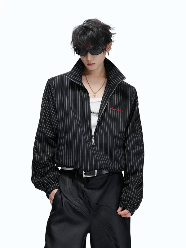 Leopard Print Stand Collar Striped Jacket 3