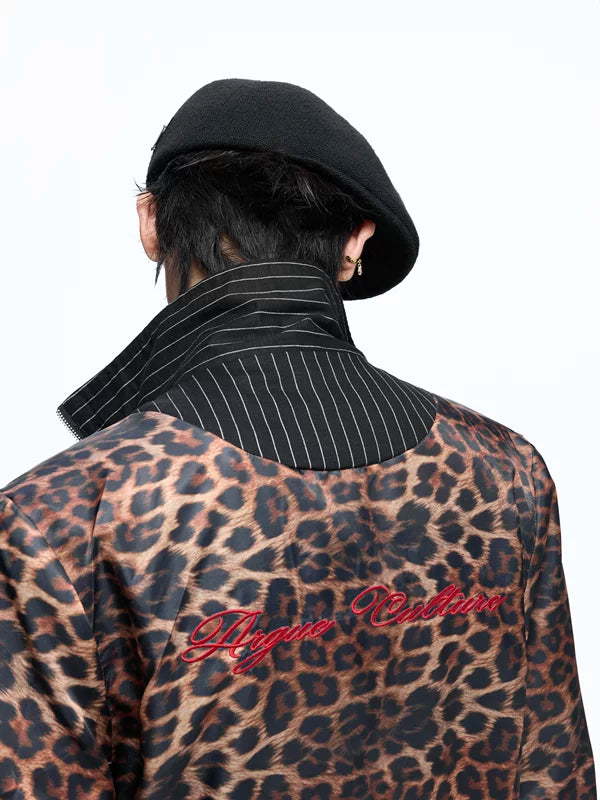 Leopard Print Stand Collar Striped Jacket 5