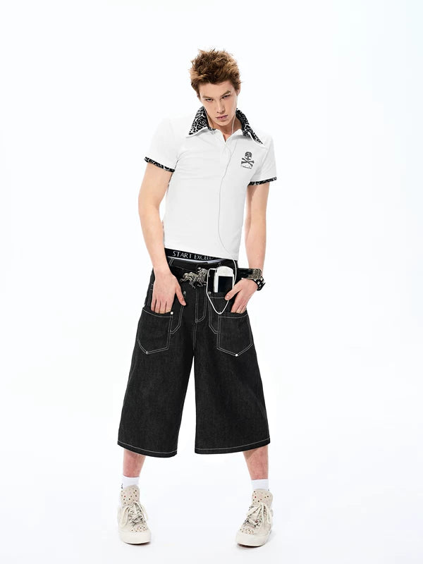 Leopard Print Trim Rhinestone Skull Polo 3