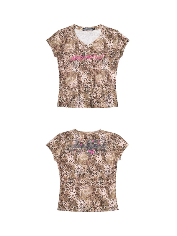 Leopard Print V-Neck Cropped T-Shirt 5