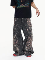 Leopard Print Wide Leg Distressed Jeans Pants 1