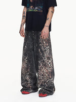 Leopard Print Wide Leg Distressed Jeans Pants 2