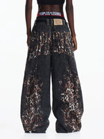 Leopard Print Wide Leg Distressed Jeans Pants 3