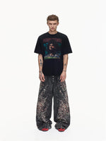 Leopard Print Wide Leg Distressed Jeans Pants 5