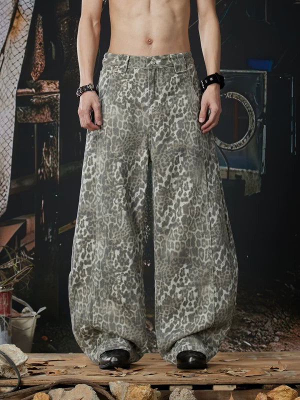 Leopard Print Wide Leg Y2K Jeans Pants 1