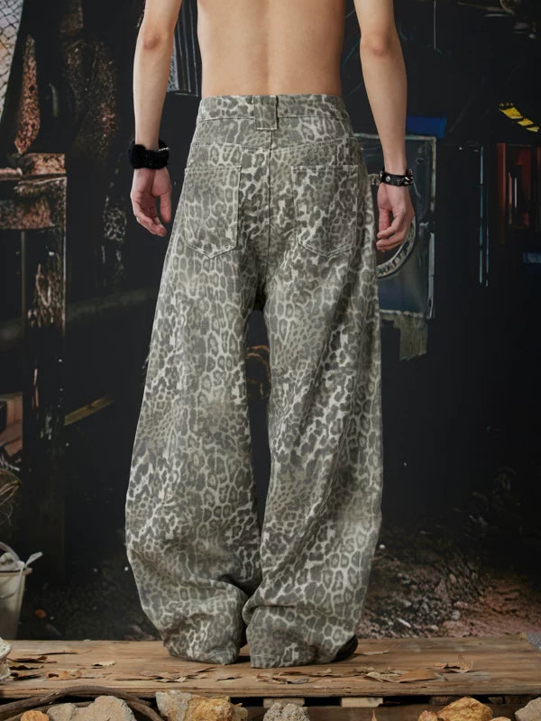 Leopard Print Wide Leg Y2K Jeans Pants 3