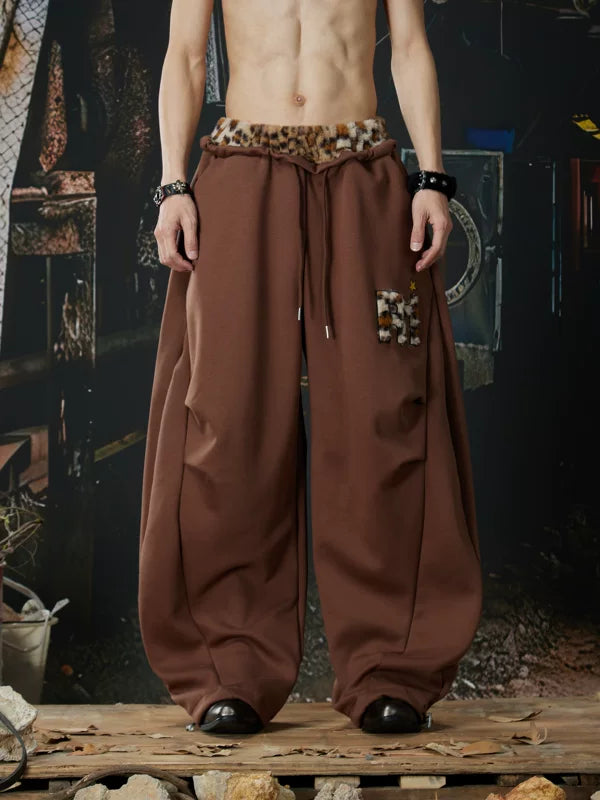 Leopard Trim Wide Leg Fleece Sweatpants 1