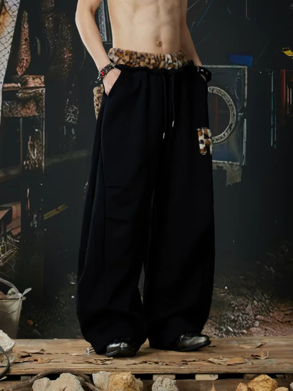 Leopard Trim Wide Leg Fleece Sweatpants 3