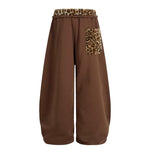 6032013596226,6032013596227,6032013596228,6032013596229, Leopard Trim Wide Leg Fleece Sweatpants