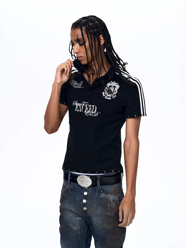 Letter Badge Print Short Sleeve Polo 2