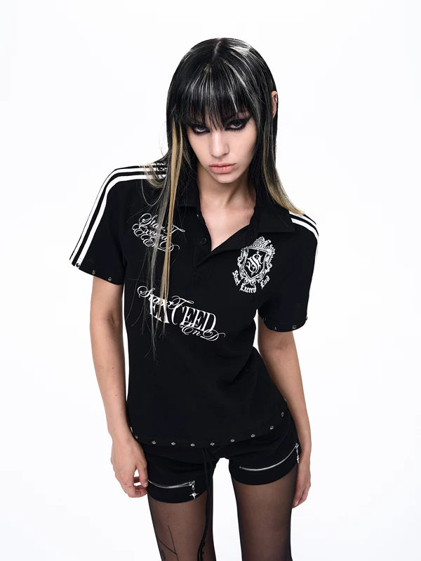 Letter Badge Print Short Sleeve Polo 3