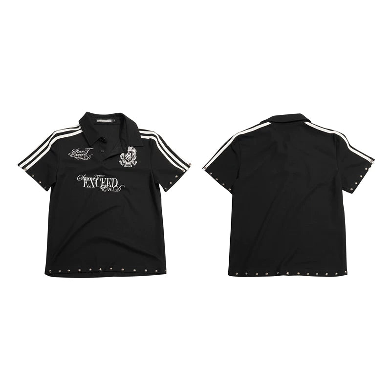 6232536542348,6232536542349,6232536542350,6232536542351, Letter Badge Print Short Sleeve Polo