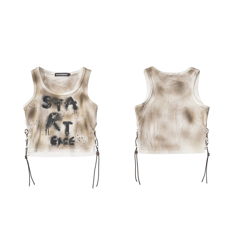 6093781108743,6093781108744,6093781108745,6093781108746, Letter Graffiti Slim Fit Crop Vest