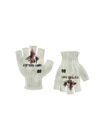 Letter Print Distressed Half-Finger Knitted Gloves 5