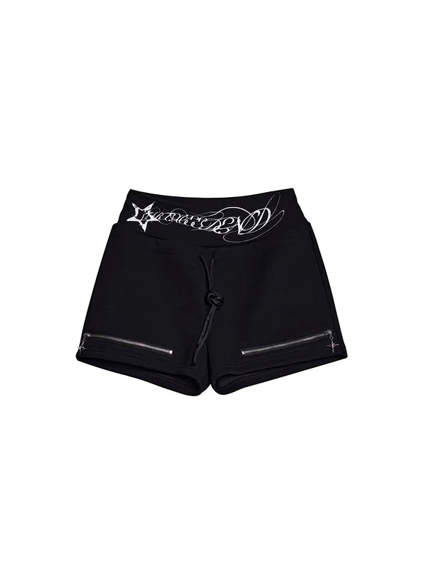 Letter Print Drawstring Zipper Detail Shorts 5