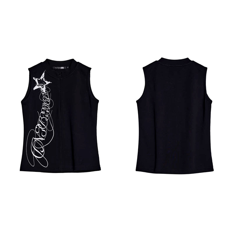 6225897795466,6225897795467,6225897795468,6225897795469, Letter Print Half-Zip Slim Fit Vest