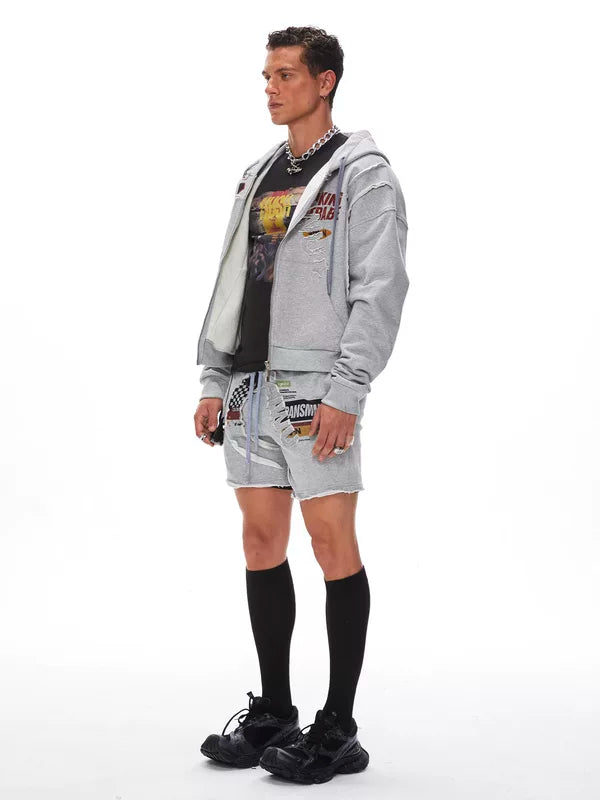 Letter Print Hooded Sweatshirt Shorts Set 2