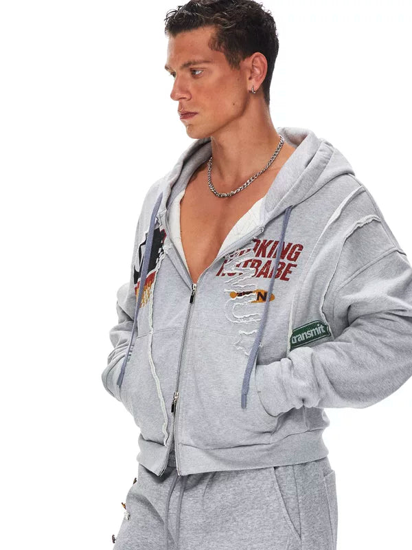 6091179883474,6091179883476,6091179883478, Letter Print Hooded Sweatshirt Shorts Set