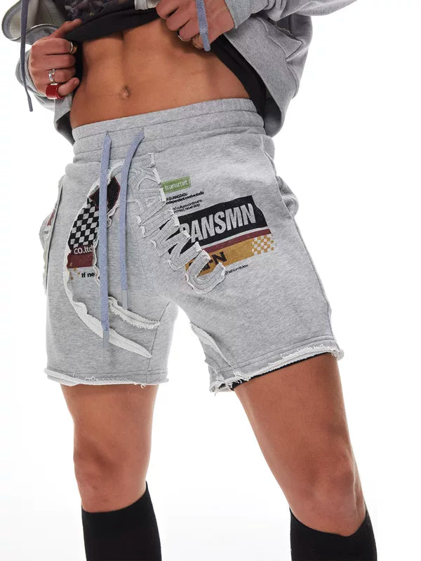 6091179883475,6091179883477,6091179883479,6094958943083, Letter Print Hooded Sweatshirt Shorts Set