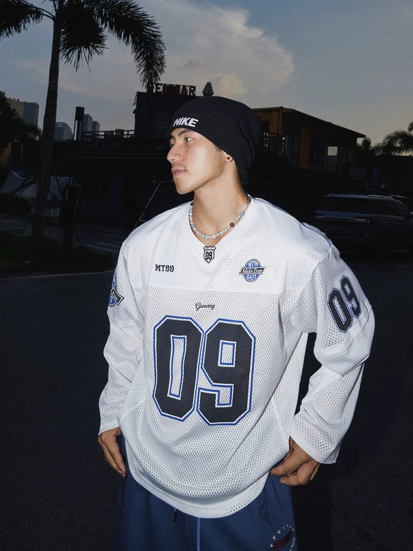 Letter Print Mesh Long-Sleeve Jersey 1