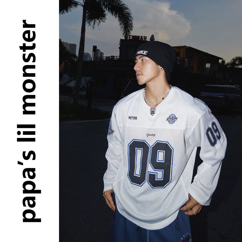5952631185025,5952631185026,5952631185027, Letter Print Mesh Long-Sleeve Jersey