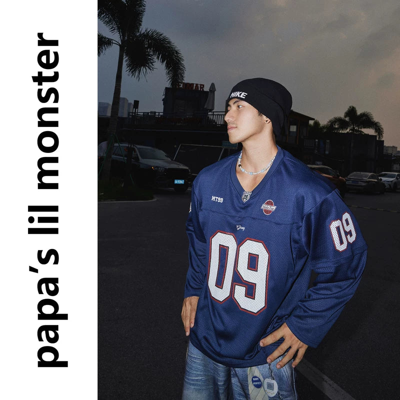 5952631185028,5952631185029,5952631185030, Letter Print Mesh Long-Sleeve Jersey