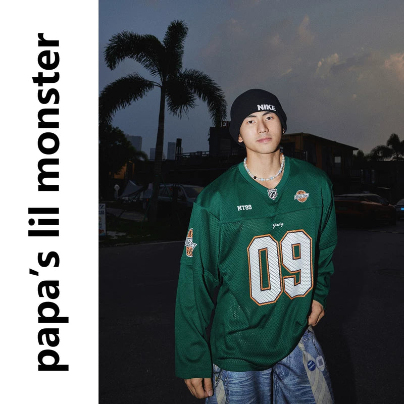 5952631185031,5952631185032,5952631185033, Letter Print Mesh Long-Sleeve Jersey