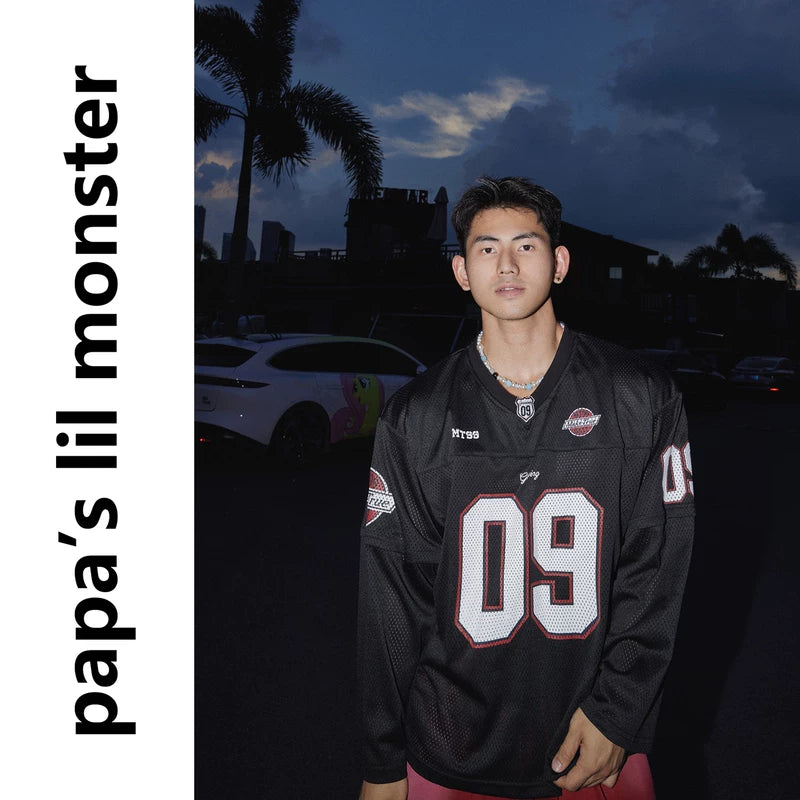 6121561466694,6121561466695,6121561466696, Letter Print Mesh Long-Sleeve Jersey