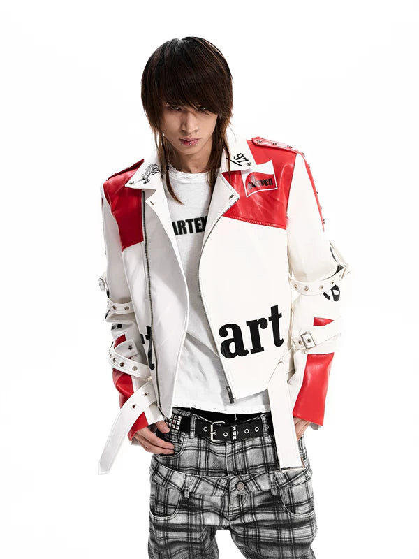 Letter Print PU Leather Motorcycle Jacket 1
