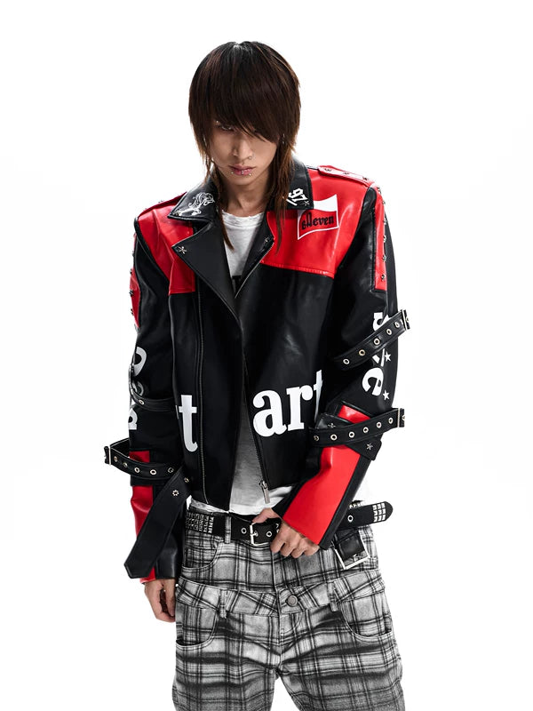 Letter Print PU Leather Motorcycle Jacket 2
