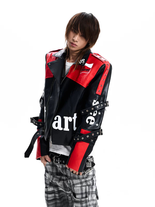 Letter Print PU Leather Motorcycle Jacket 3