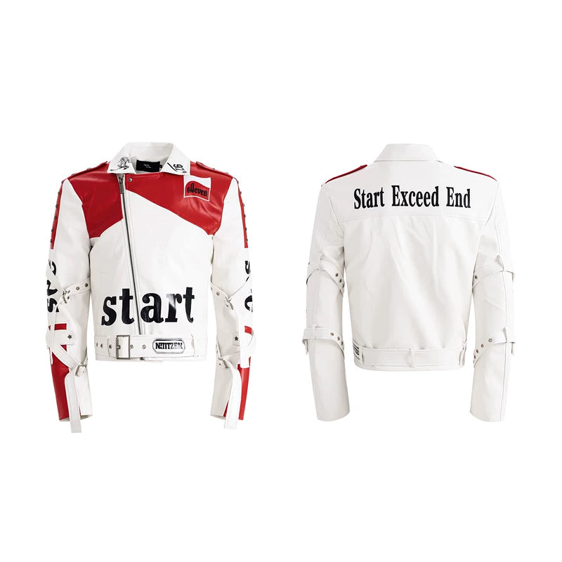 6127784273862,6127784273863,6127784273864,6127784273865, Letter Print PU Leather Motorcycle Jacket
