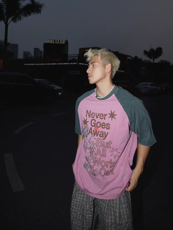 Letter Print Raglan Sleeve T-Shirt 1