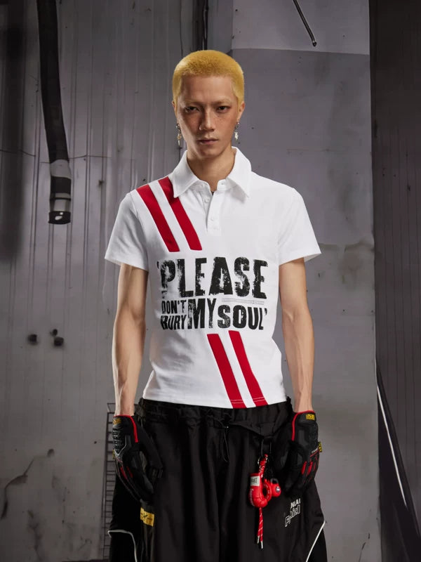 Letter Print Short-Sleeve Polo Shirt 1