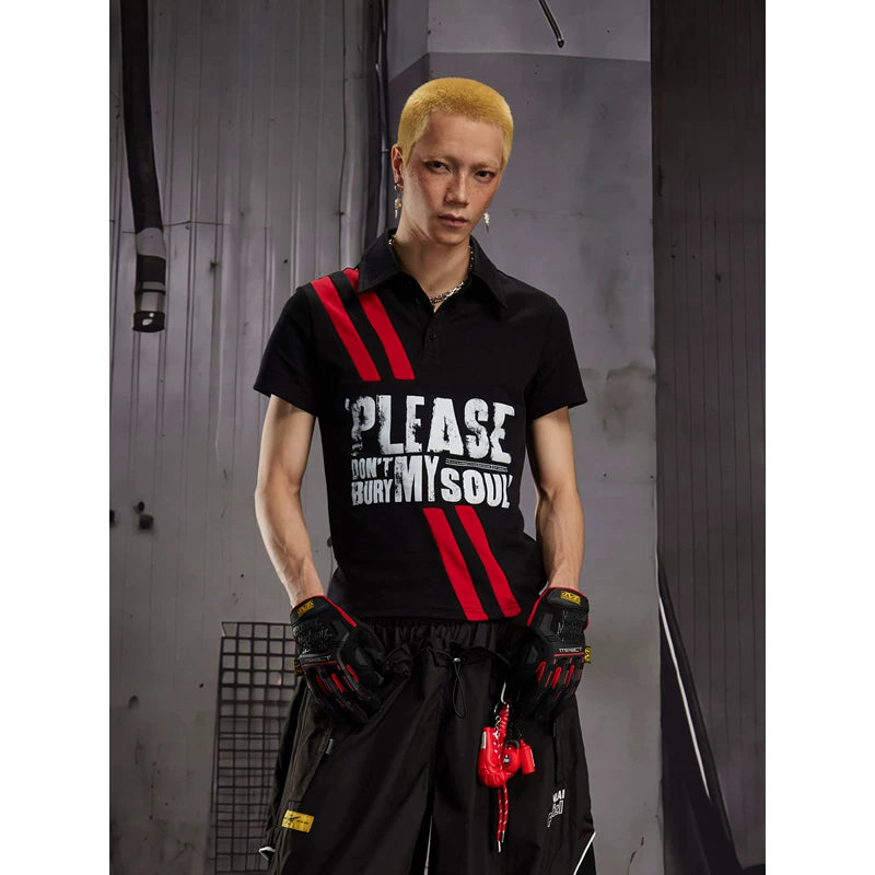 6253518498685,6253518498686,6253518498687, Letter Print Short-Sleeve Polo Shirt