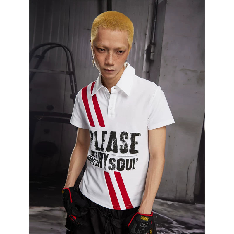 6253518498689,6253518498690,6253518498691, Letter Print Short-Sleeve Polo Shirt