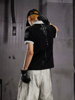 Letter Print Studded Short-Sleeve Polo Shirt 3