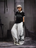 Letter Print Studded Short-Sleeve Polo Shirt 4