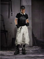 Letter Print Studded Short-Sleeve Polo Shirt 5