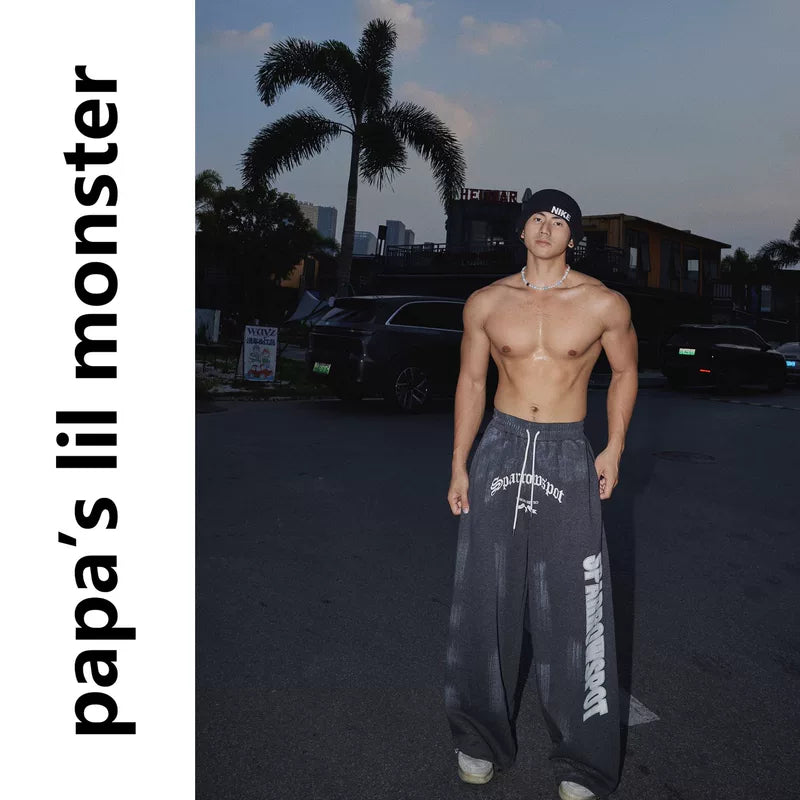 5954878752730,5954878752731,5954878752732,5954878752733, Letter Print Wide-Leg Casual Pants