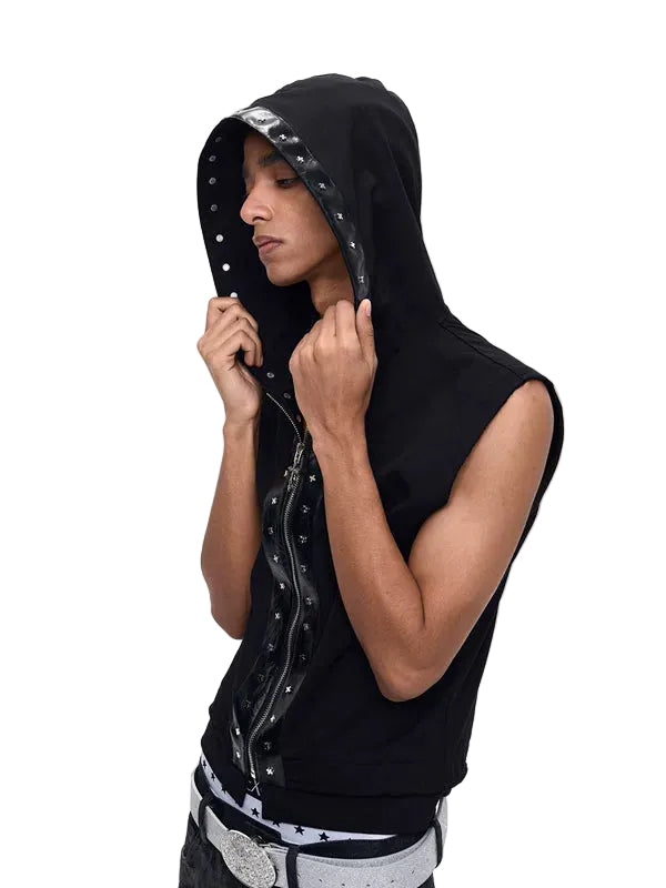 Lightweight Leather Trim Hooded Vest 1