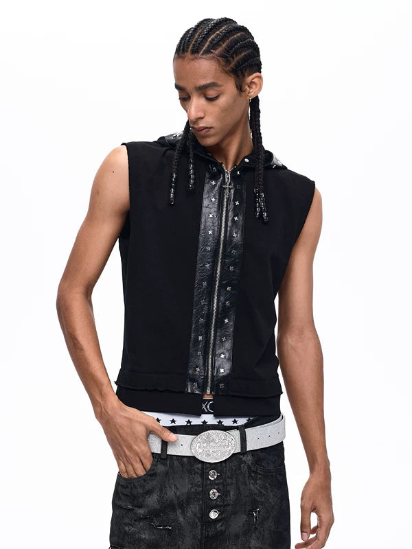 Lightweight Leather Trim Hooded Vest 2