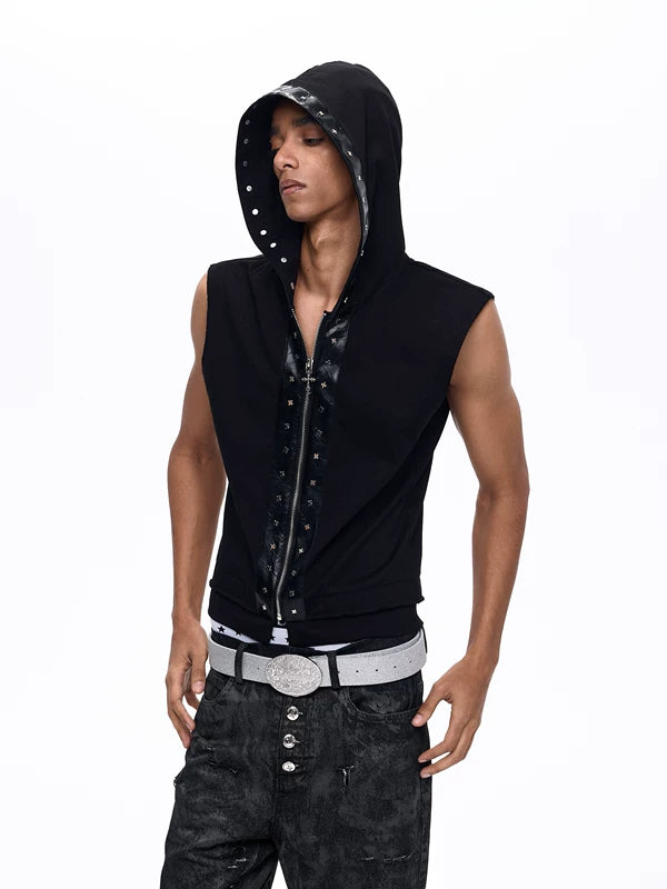 Lightweight Leather Trim Hooded Vest 3