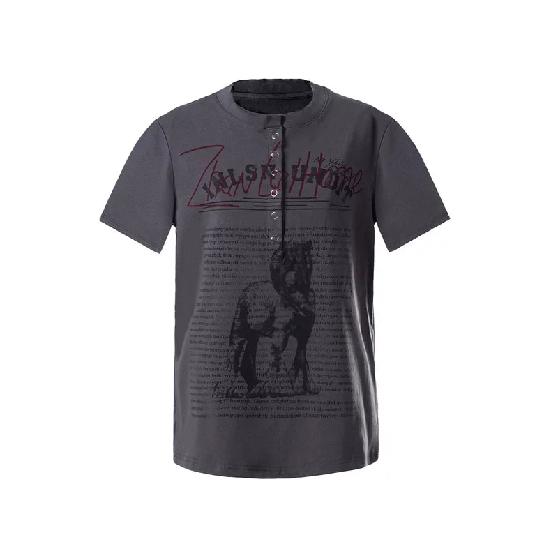 6064158764073,6064158764075,6064158764077, Lightweight Y2K Graphic Henley T-Shirt