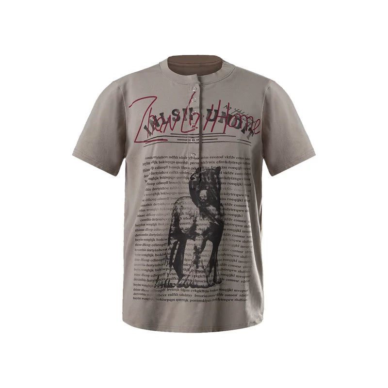 6064158764072,6064158764074,6064158764076, Lightweight Y2K Graphic Henley T-Shirt