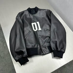 Logo “01” Leather Varsity Flight Jacket 3