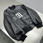 Logo “01” Leather Varsity Flight Jacket 4