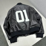 Logo “01” Leather Varsity Flight Jacket 5