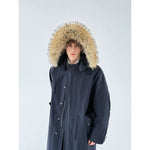 Long Oversized Cotton Coat with Fur Hood 2