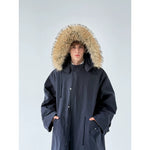 Long Oversized Cotton Coat with Fur Hood 3